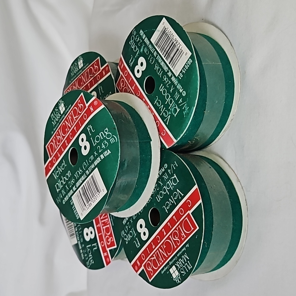 Green Veleteen Ribbon Lots of 5 1 1/4" x 2.66 yd 8 ft Unopened Plus Mark